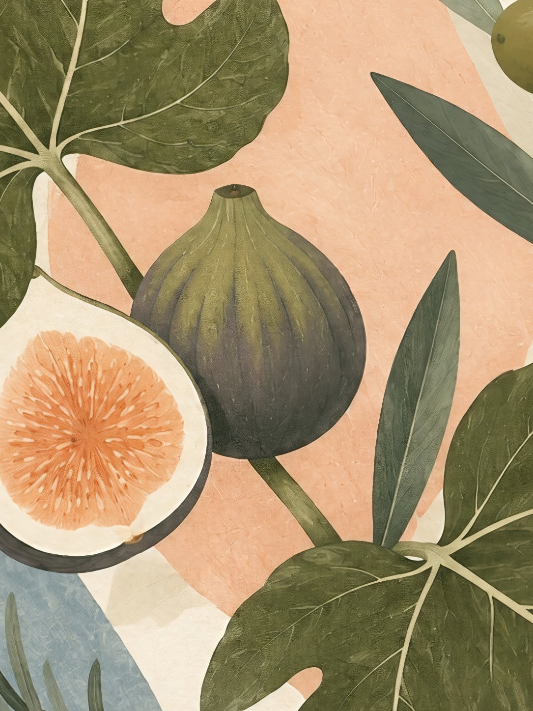 Detail a taille reelle du tirage, affiche nature l herbier de figuier olivier et romarin paysage