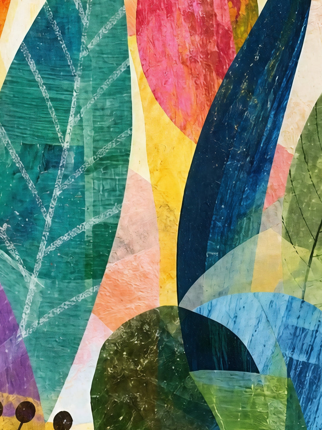 Detail a taille reelle du tirage, affiche nature le jardin de papiers colores