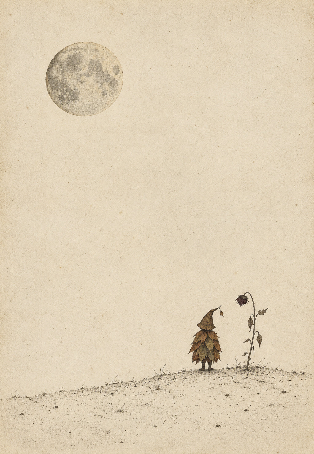 O duende de folhas sob a lua cheia