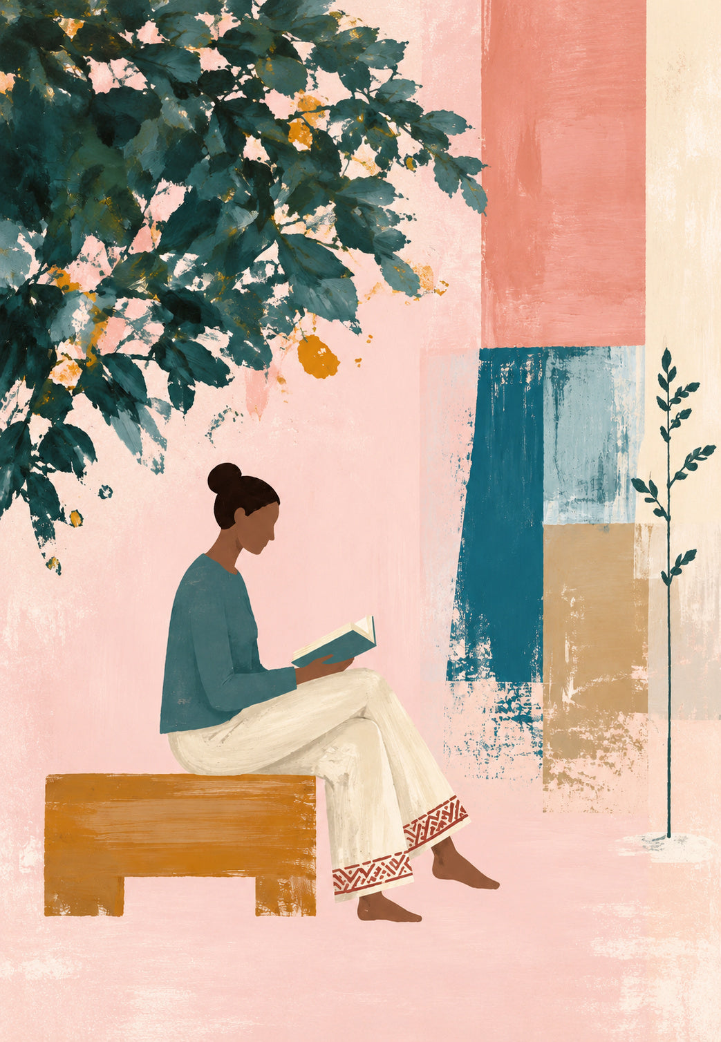 Lesen unter dem rosa Blätterdach