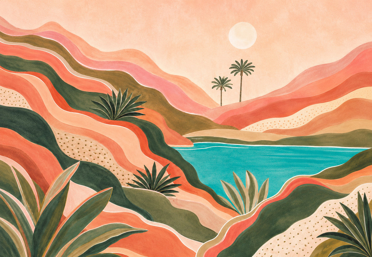 Sunlit oasis shore (Landscape)
