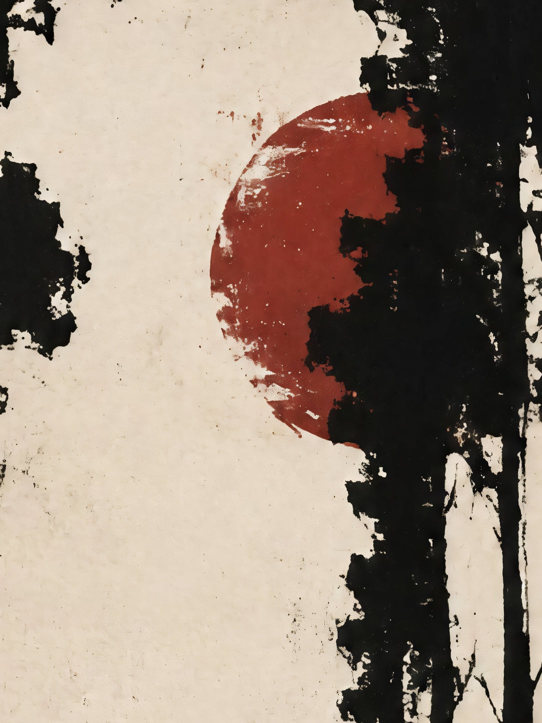 Detail a taille reelle du tirage, affiche nature soleil rouge entre les pins noirs