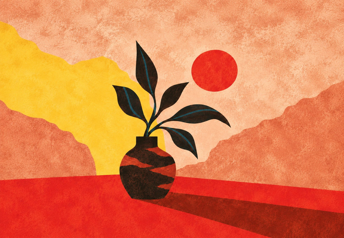 Vase mit Laub unter der Wüstensonne (Querformat)