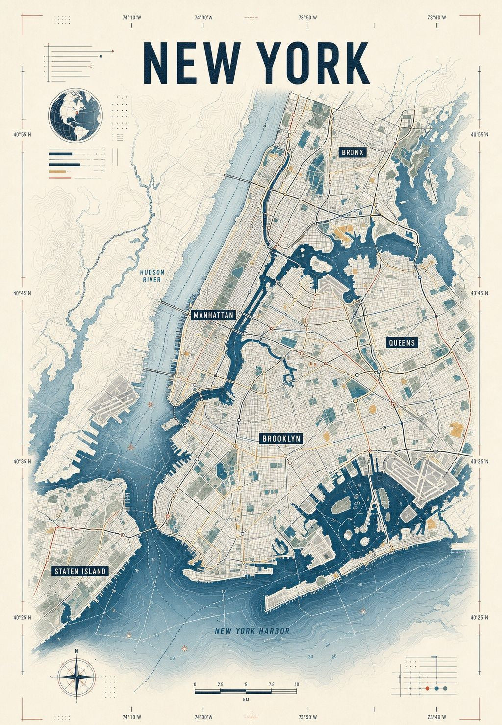 New York - La carte de l'estuaire