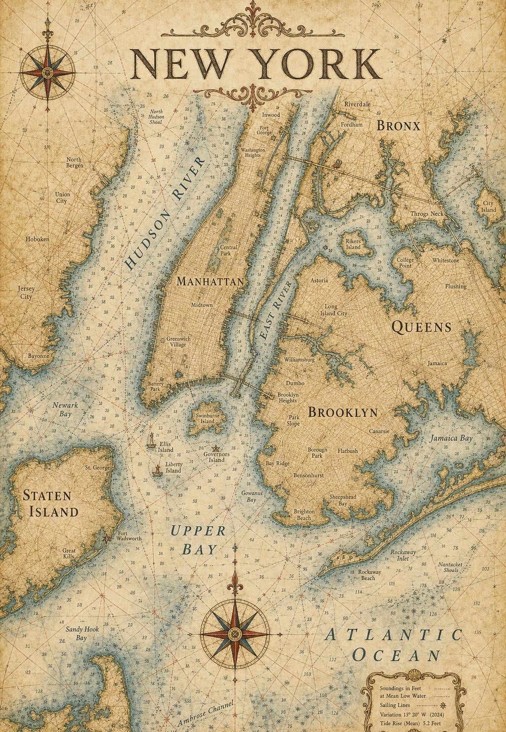 New York - La carte marine de la baie