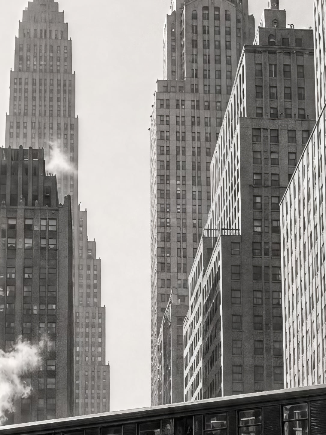 Detail a taille reelle du tirage, affiche new york le train entre les tours