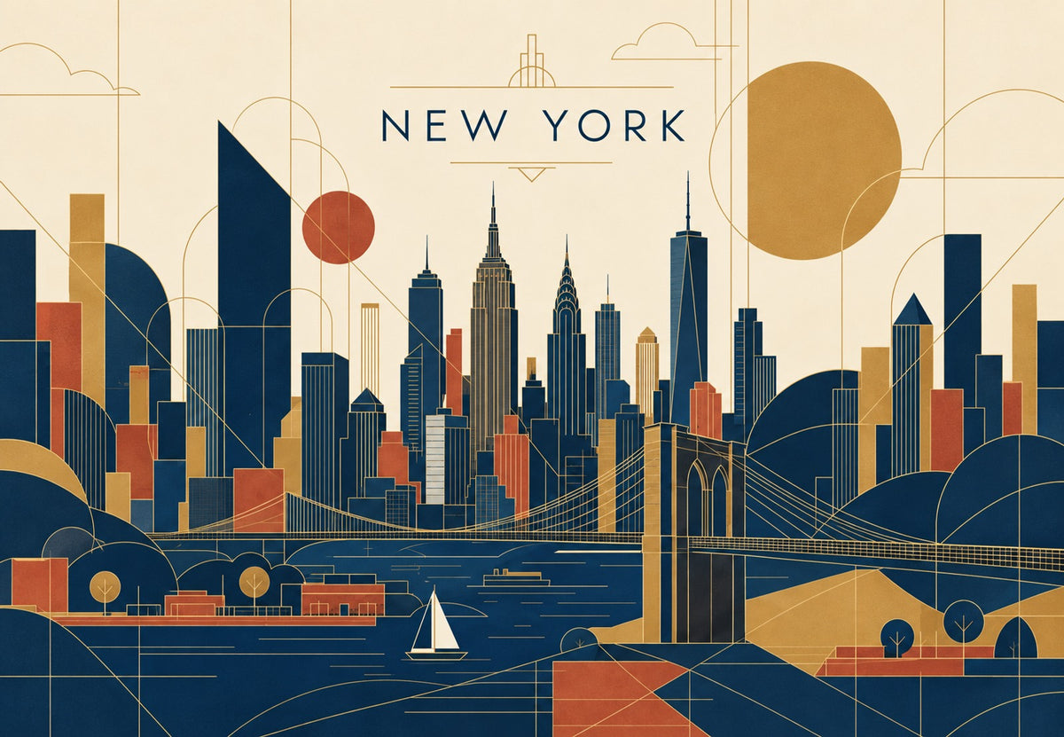 New York - Le voilier devant les tours (Paysage)