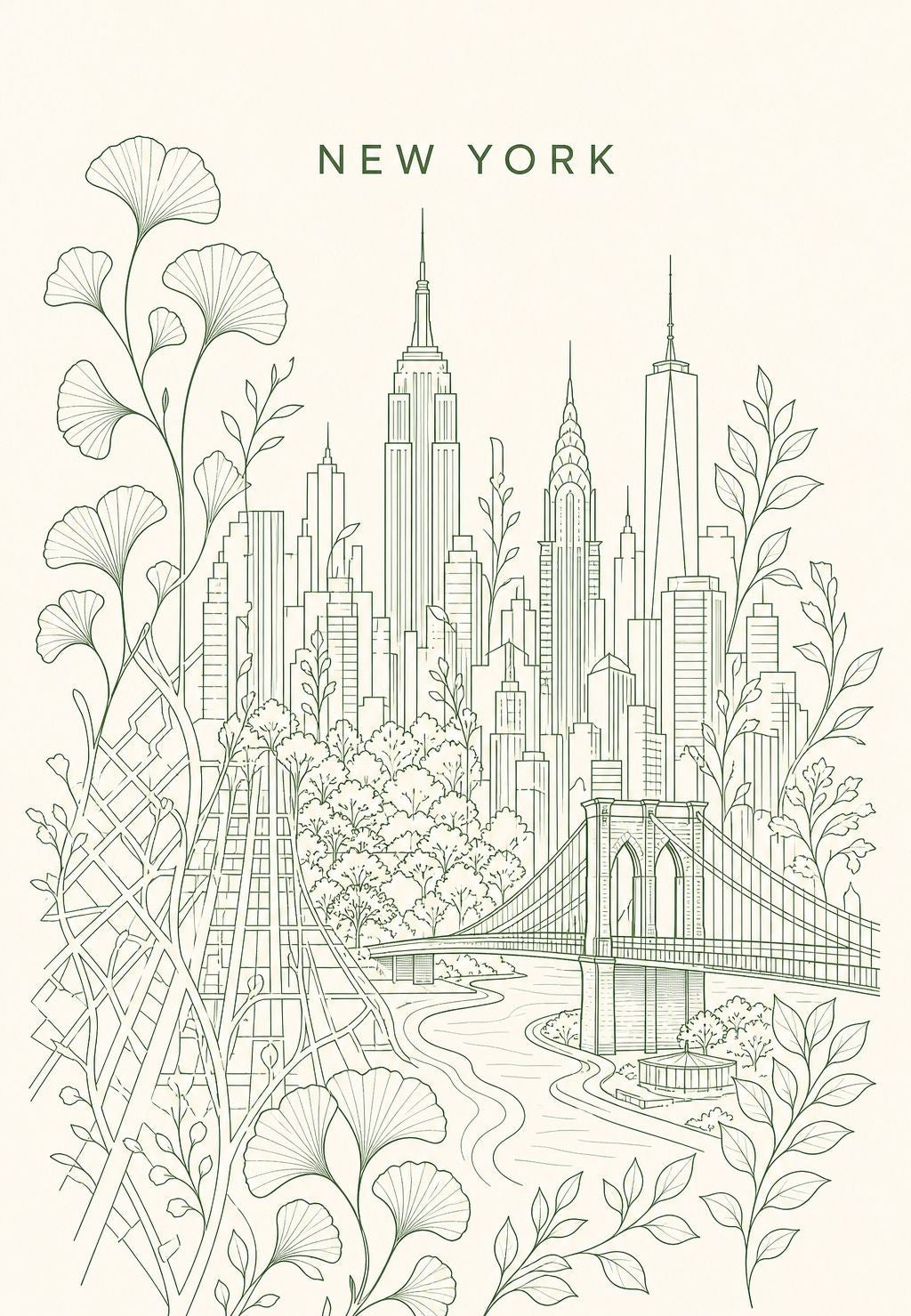 New York - Ginkgo před věžemi