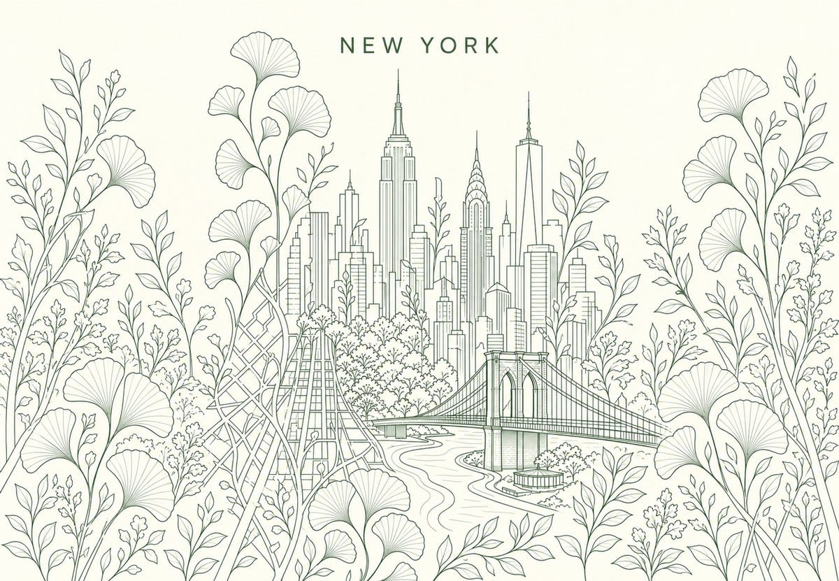 New York - Les ginkgos devant les tours (Paysage)