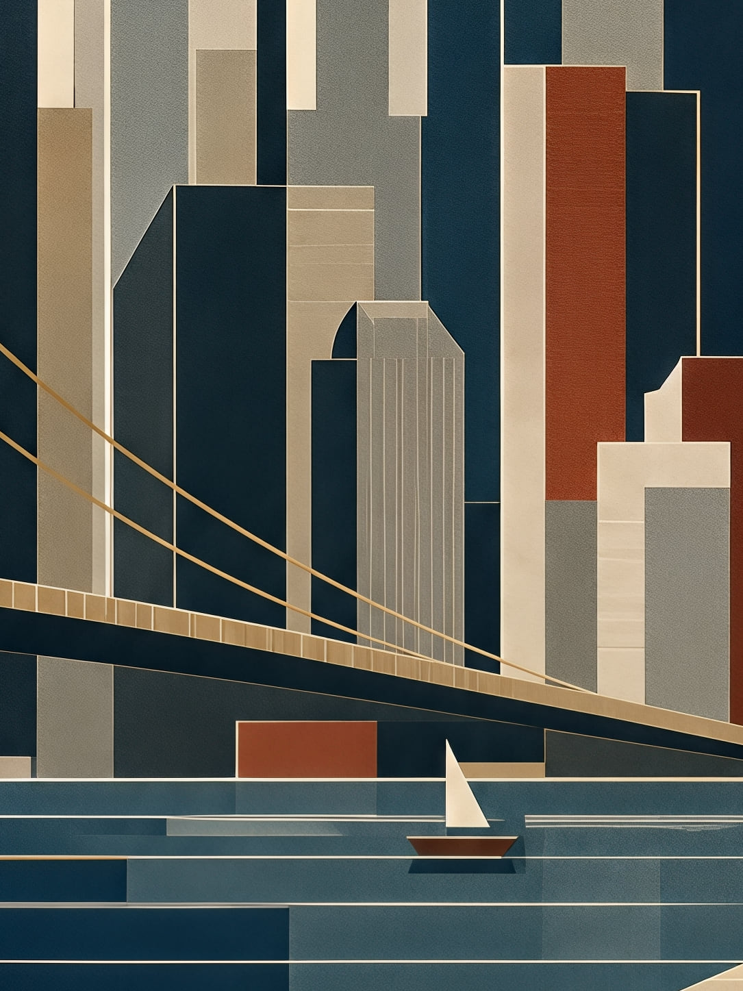 Detail a taille reelle du tirage, affiche new york les taxis au bord de l eau