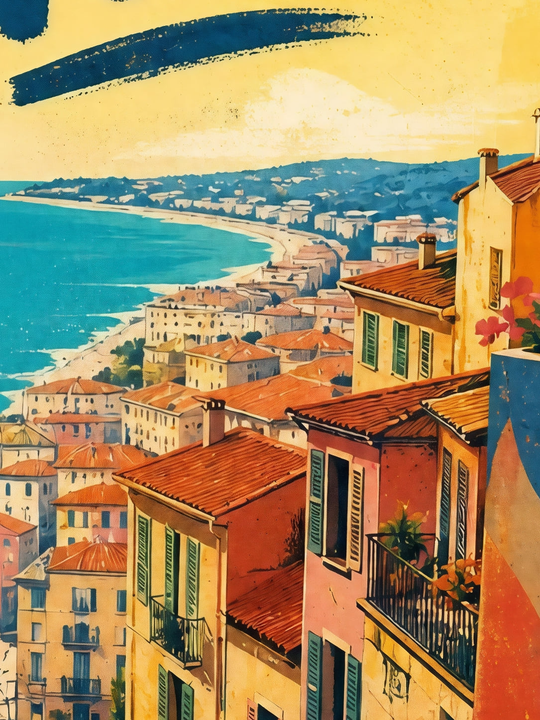 Detail a taille reelle du tirage, affiche nice escaliers au tramway bleu