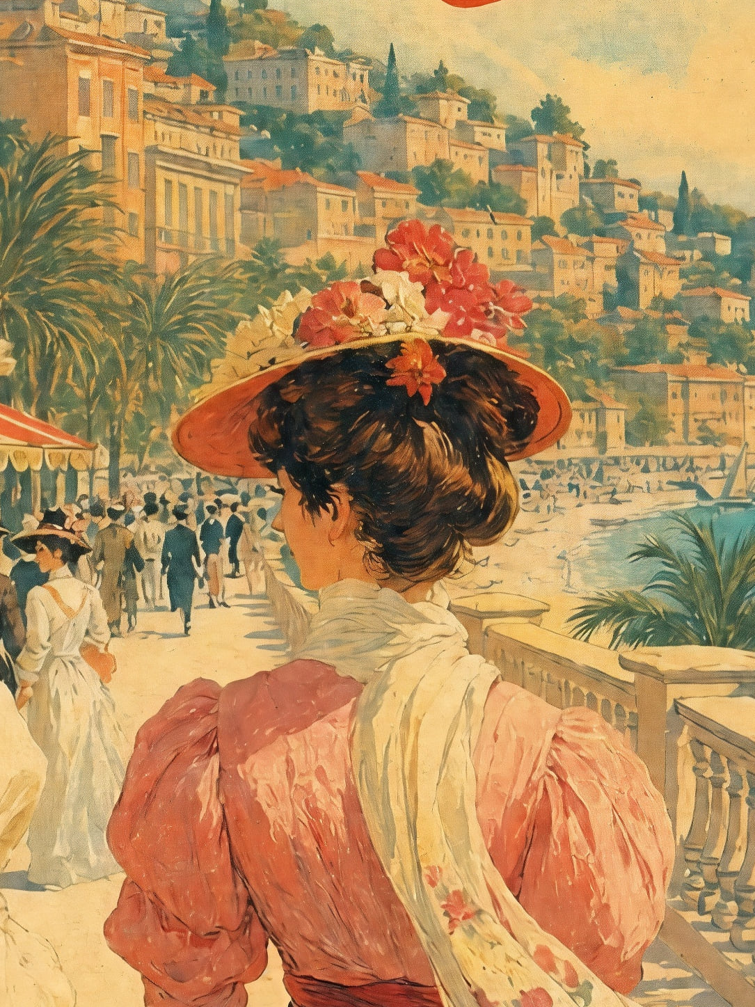 Detail a taille reelle du tirage, affiche nice promenade en robes fleuries