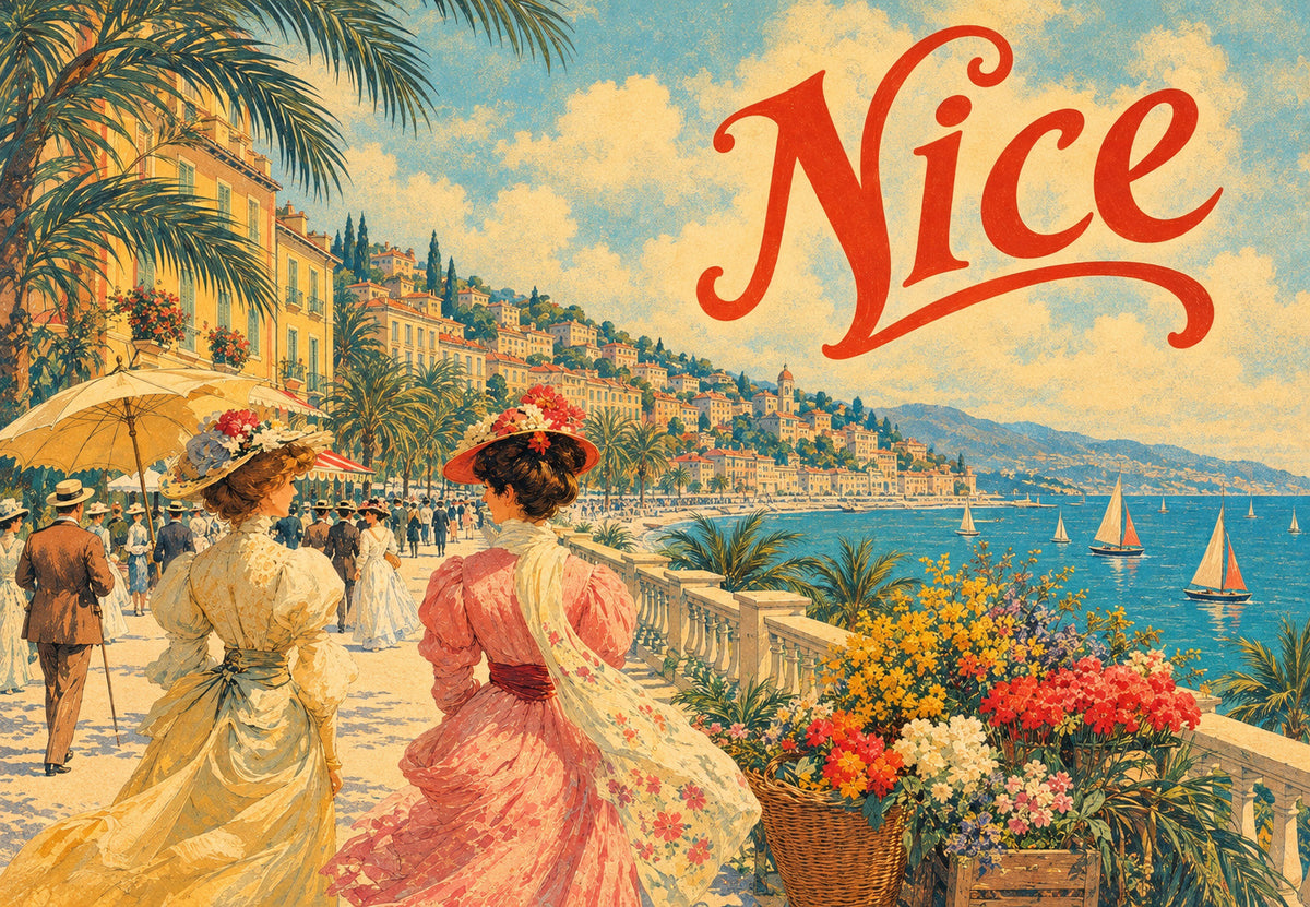 Nizza - Promenade in blumigen Kleidern (Querformat)