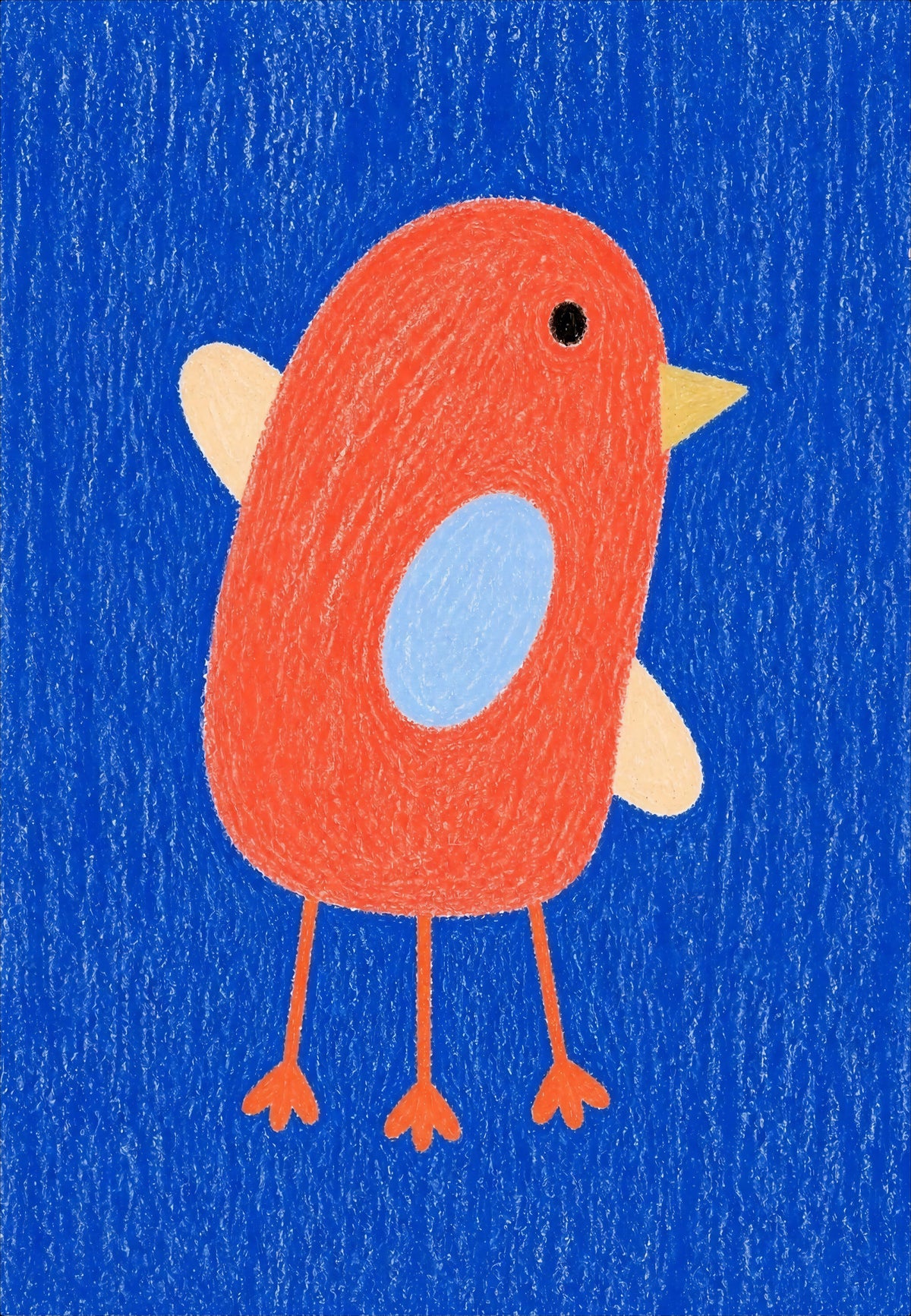 Il piccolo uccello rosso sul blu