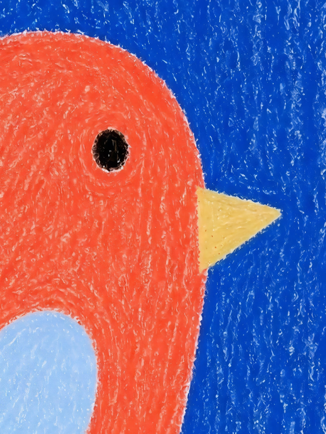 Detail a taille reelle du tirage, affiche oiseau le petit oiseau rouge sur le bleu