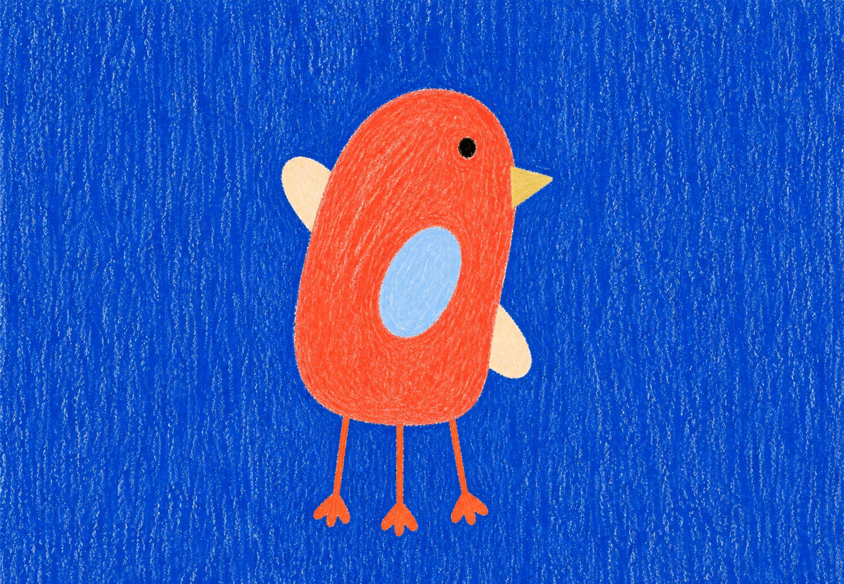 Der kleine rote Vogel auf dem Blau (Querformat)