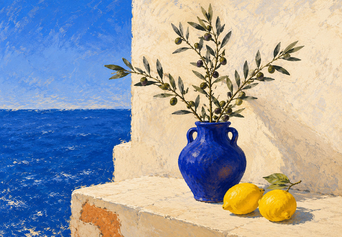 Die Oliven in der blauen Vase (Querformat)