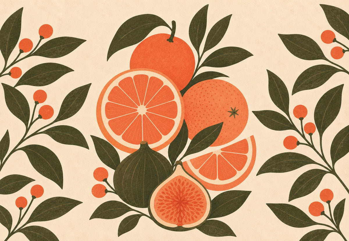 The oranges and the opened fig (Landscape)