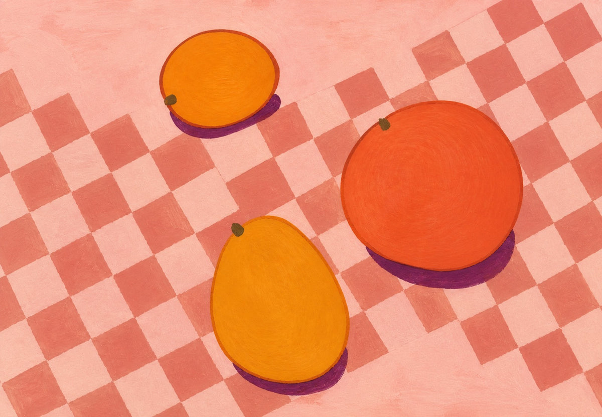 Three oranges on the checkerboard (Landscape)