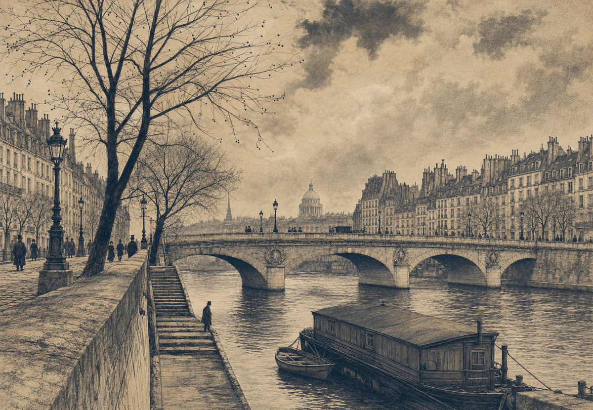 The quay in etching (Landscape)