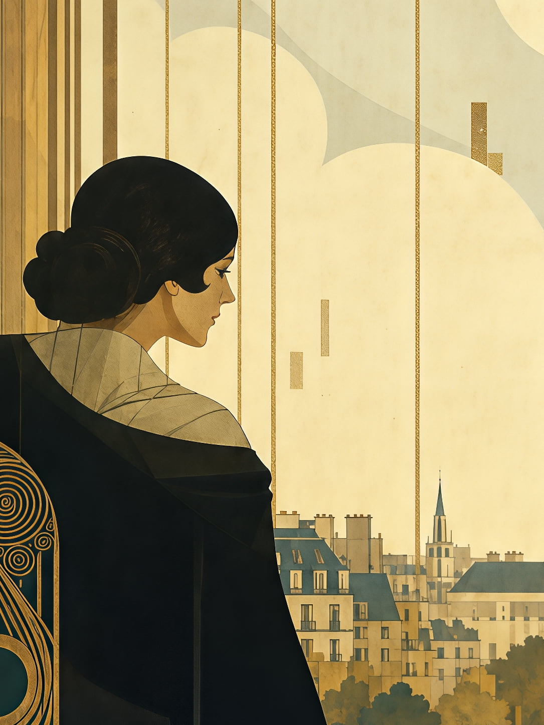 Detail a taille reelle du tirage, affiche paris lelegante au balcon