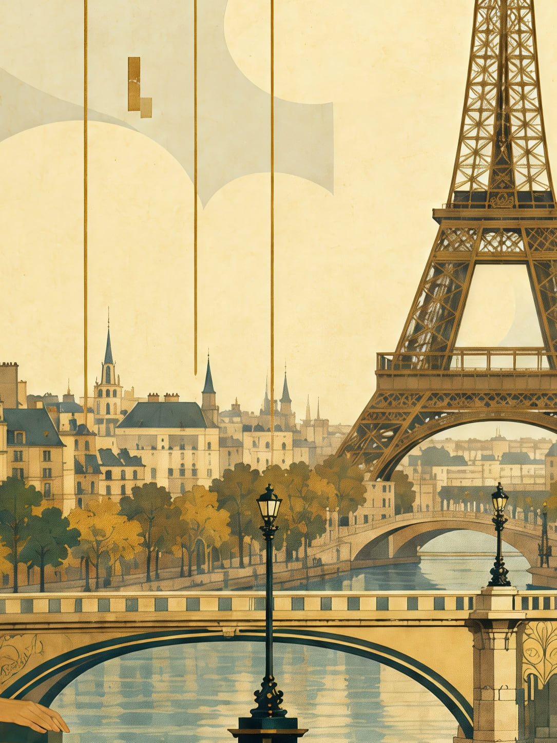 Detail a taille reelle du tirage, affiche paris lelegante au balcon paysage