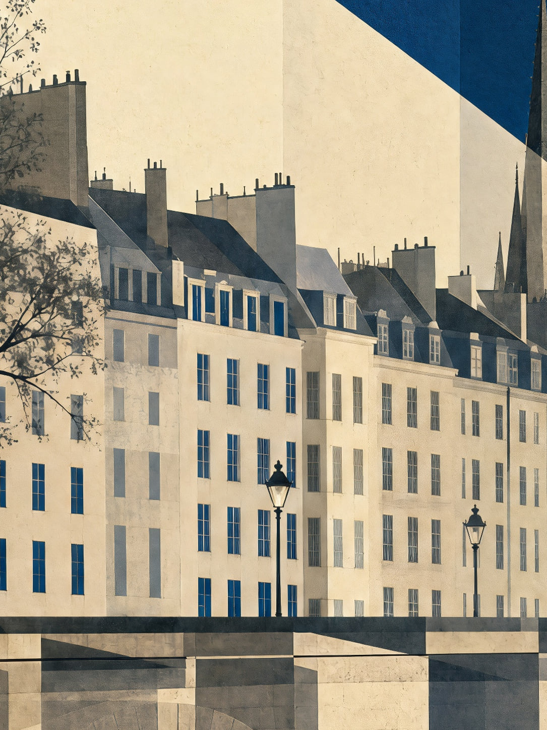 Detail a taille reelle du tirage, affiche paris quais en bleu