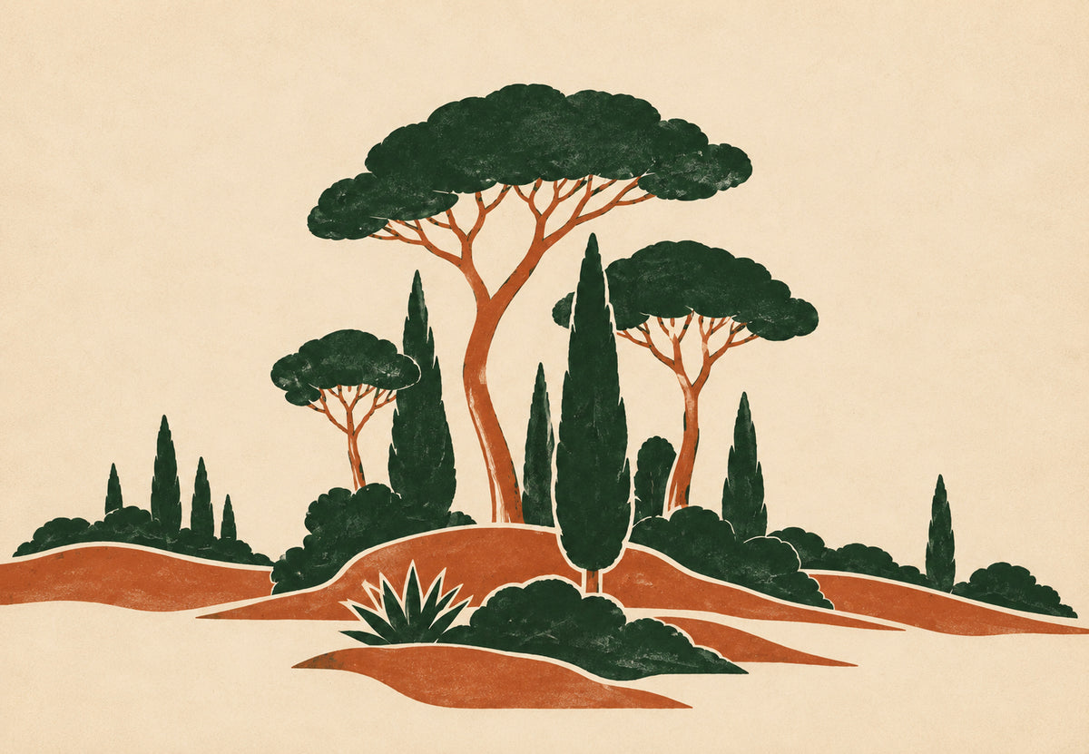 Colina de pinos sombrilla y cipreses (Horizontal)