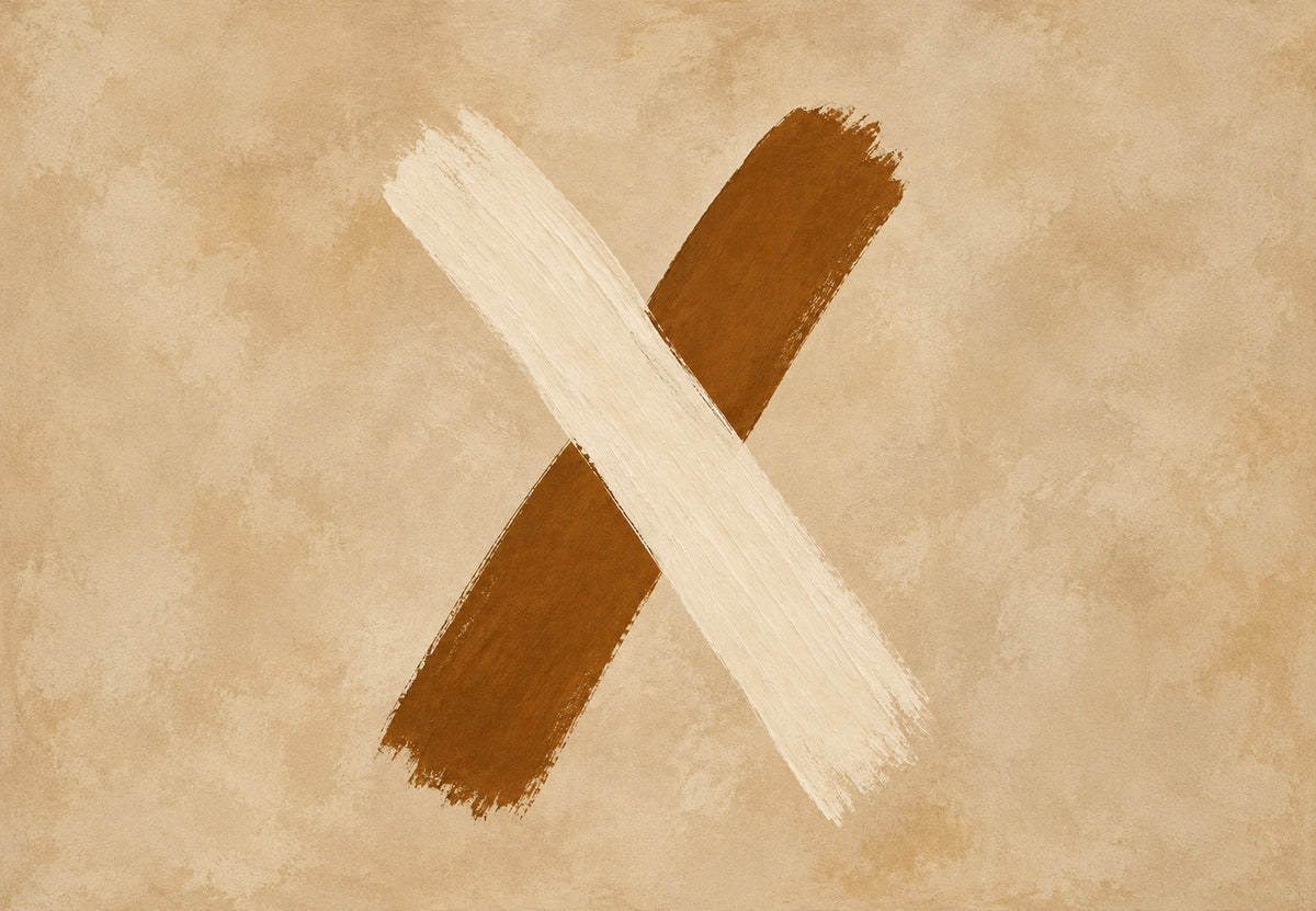 Two Crossed Brushstrokes, Brown and Cream (Landscape)