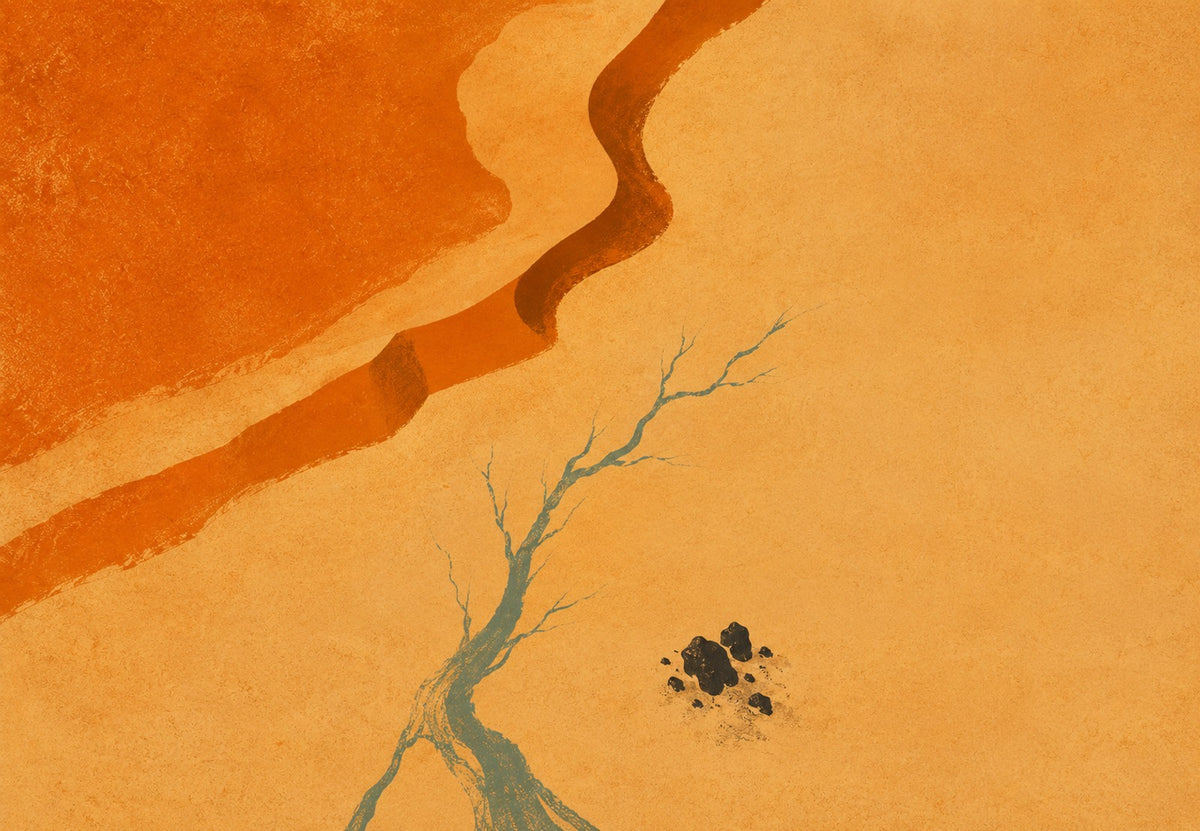 Duna naranja y árbol solitario en el desierto (Horizontal)