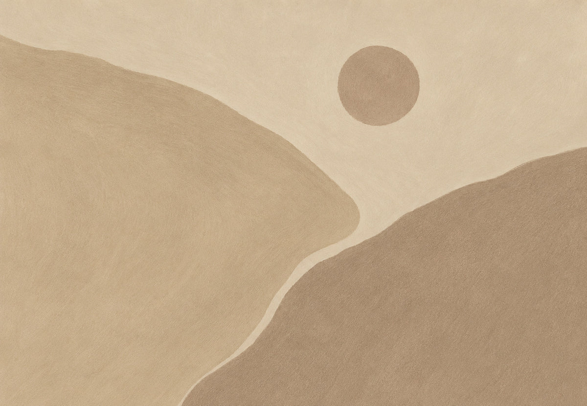 Sanddünen und ockerfarbene Sonne (Querformat)