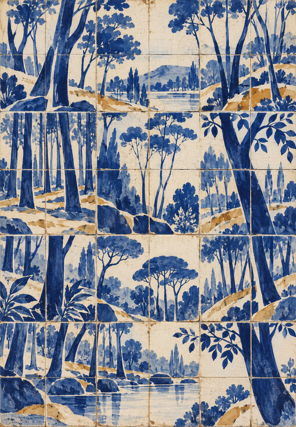 Foresta blu su piastrelle di ceramica