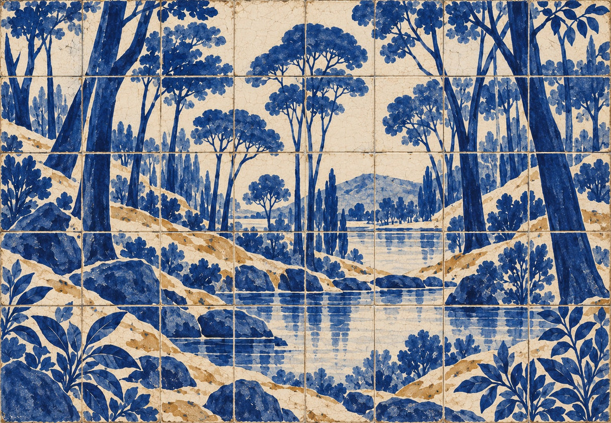 Foresta blu su piastrelle di ceramica (Orizzontale)