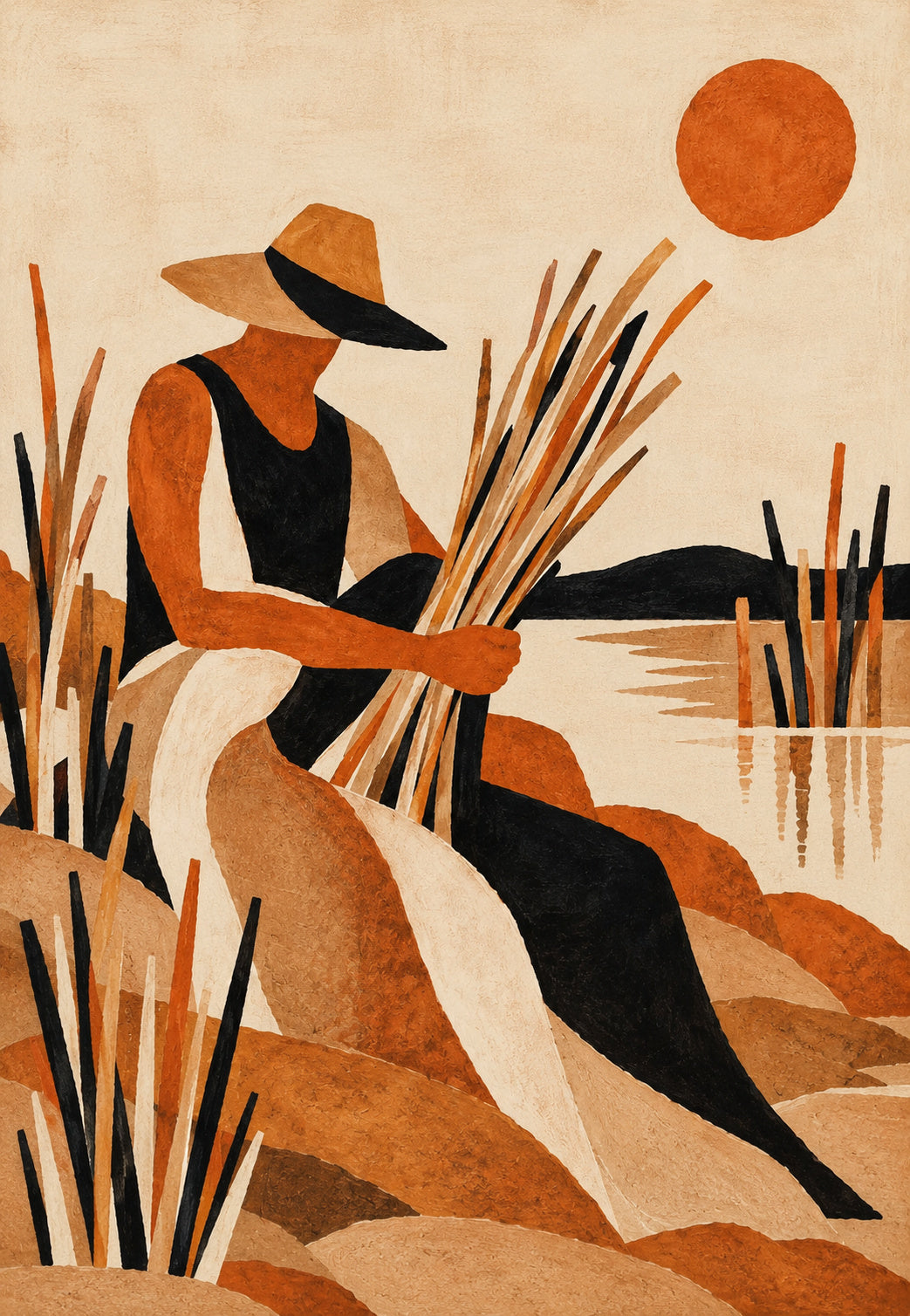 Reed Gathering by the Lake
