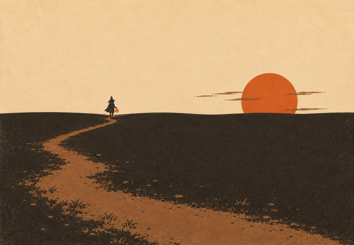 La piccola strega sul sentiero del tramonto (Orizzontale)