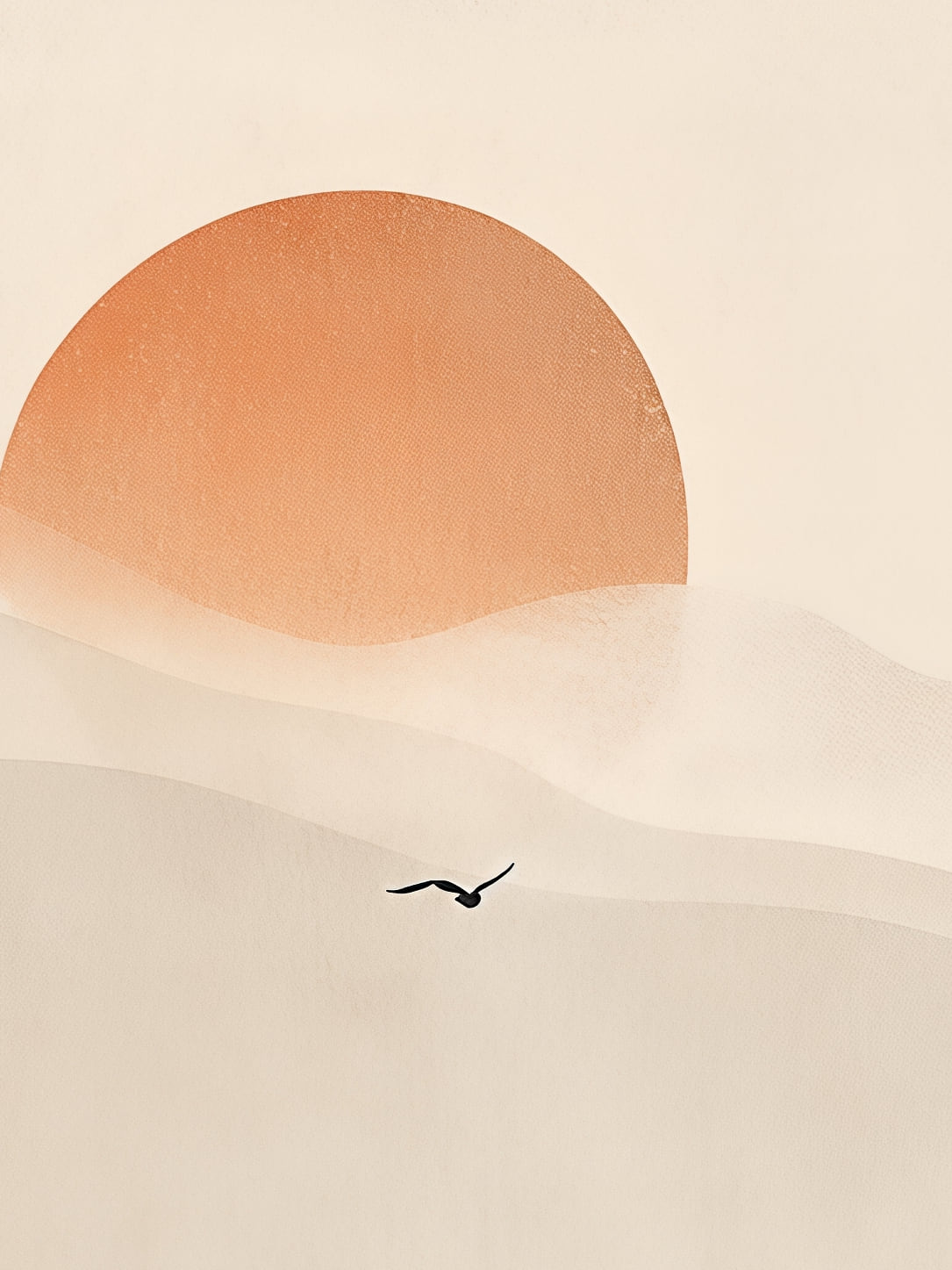 Detail a taille reelle du tirage, affiche paysage le soleil sur les collines pales