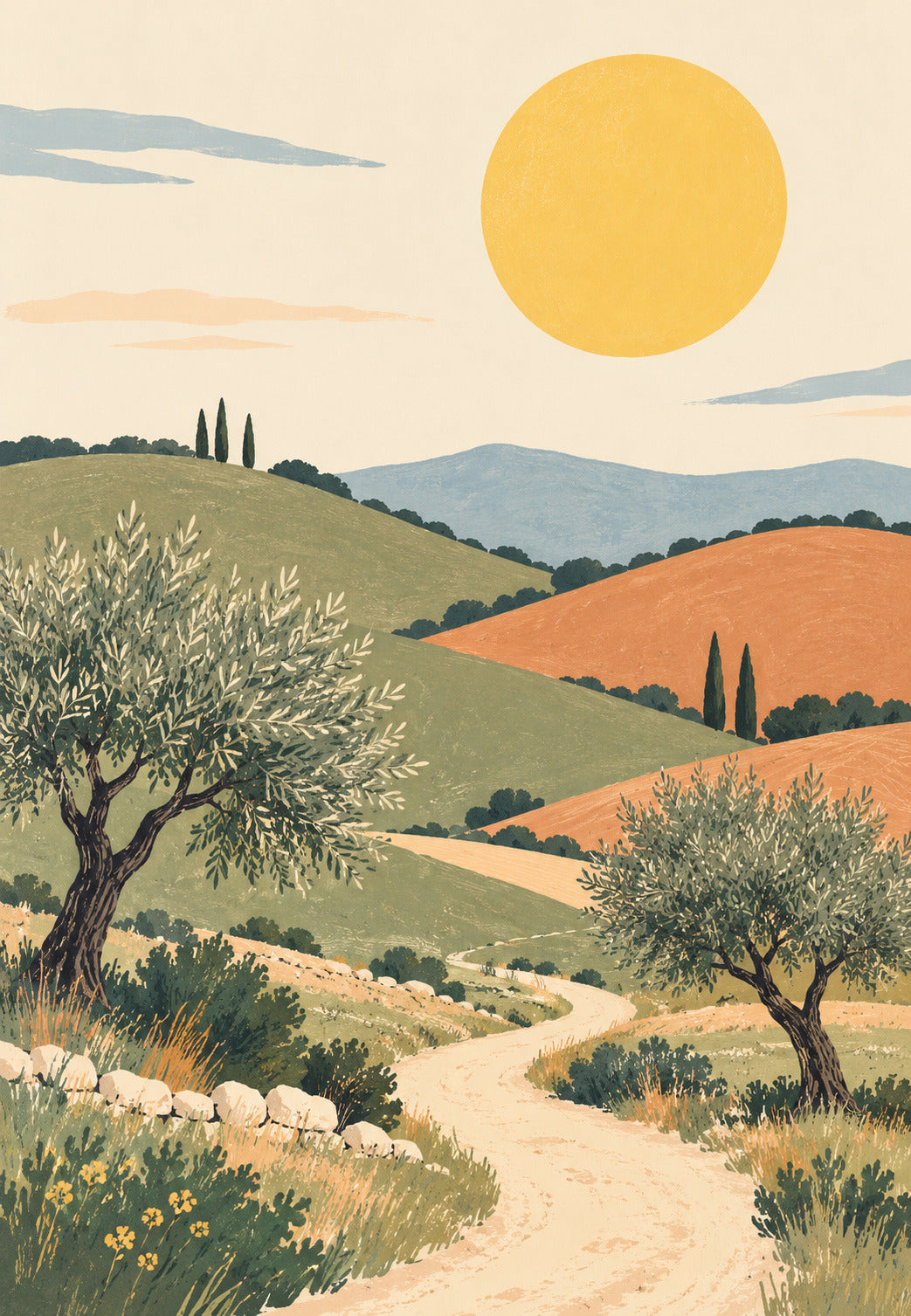 Les collines au soleil pâle