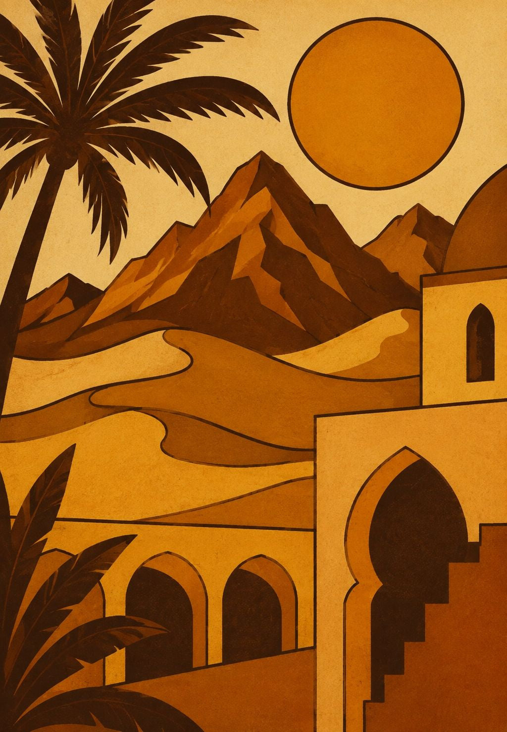 Oasis y medina bajo el sol del desierto