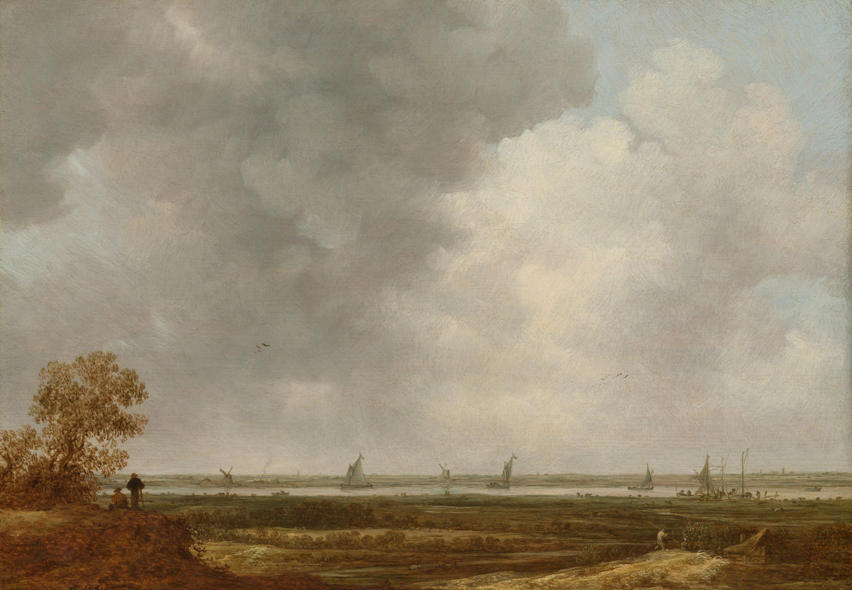 River and Low Meadows Under a Cloudy Sky