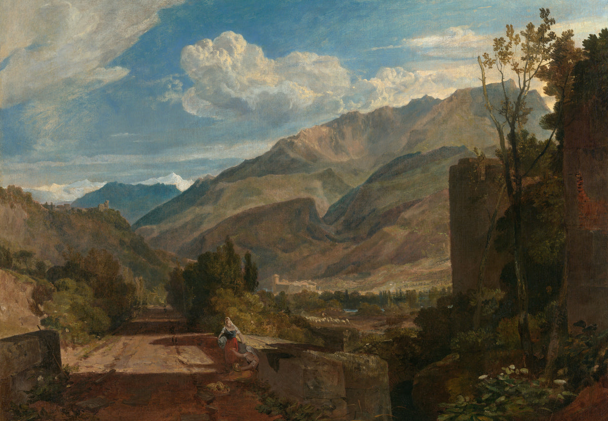 Ruines et sommets d'une vallée alpine