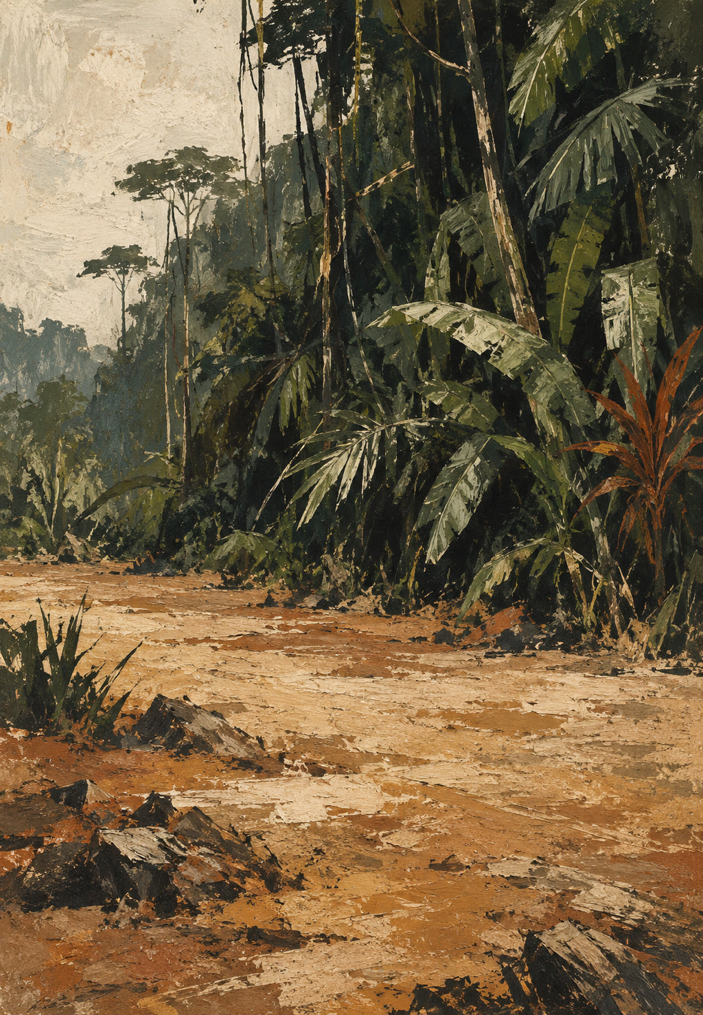 Trilho de terra ocre na floresta tropical