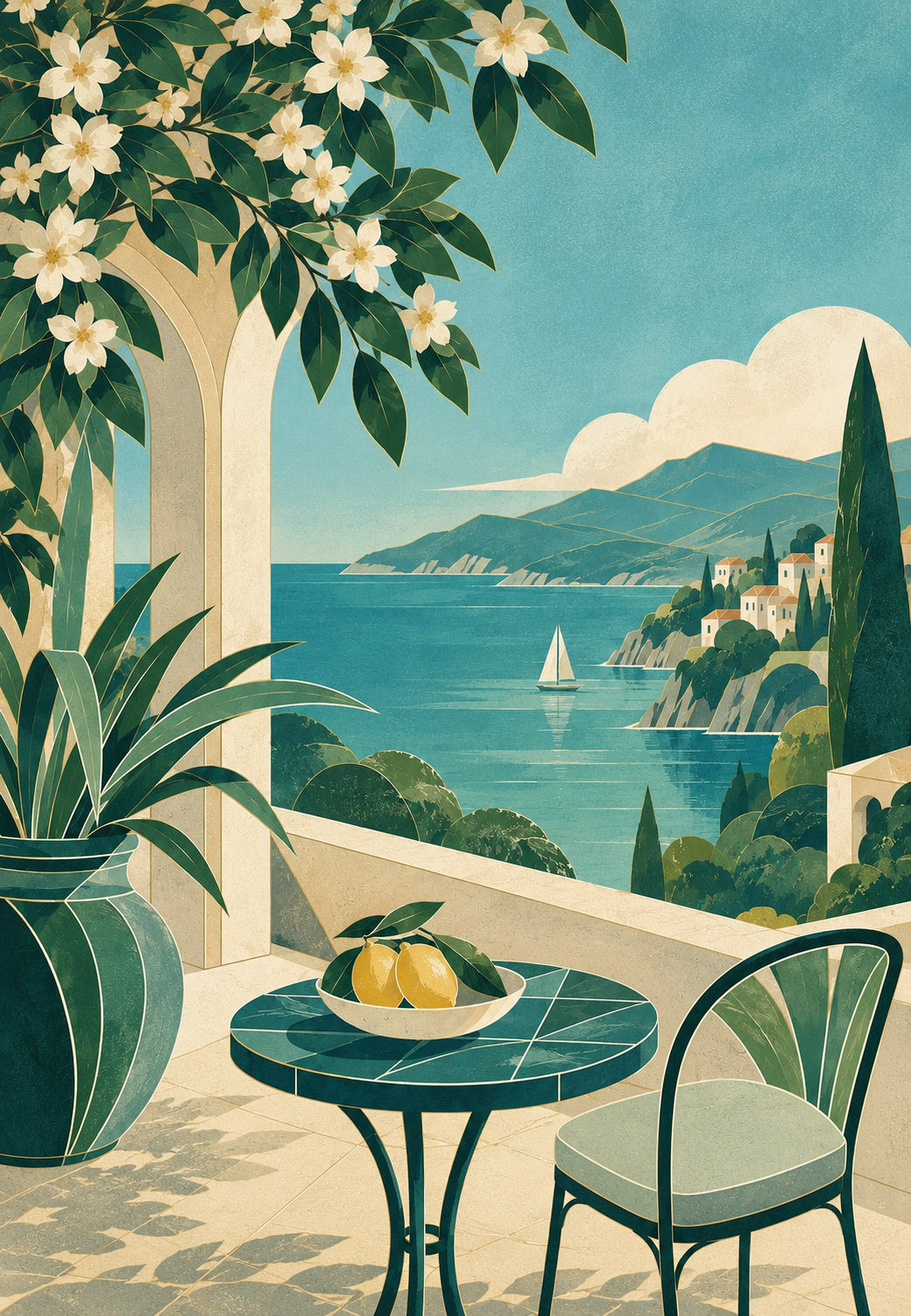 Terrazza fiorita sulla baia