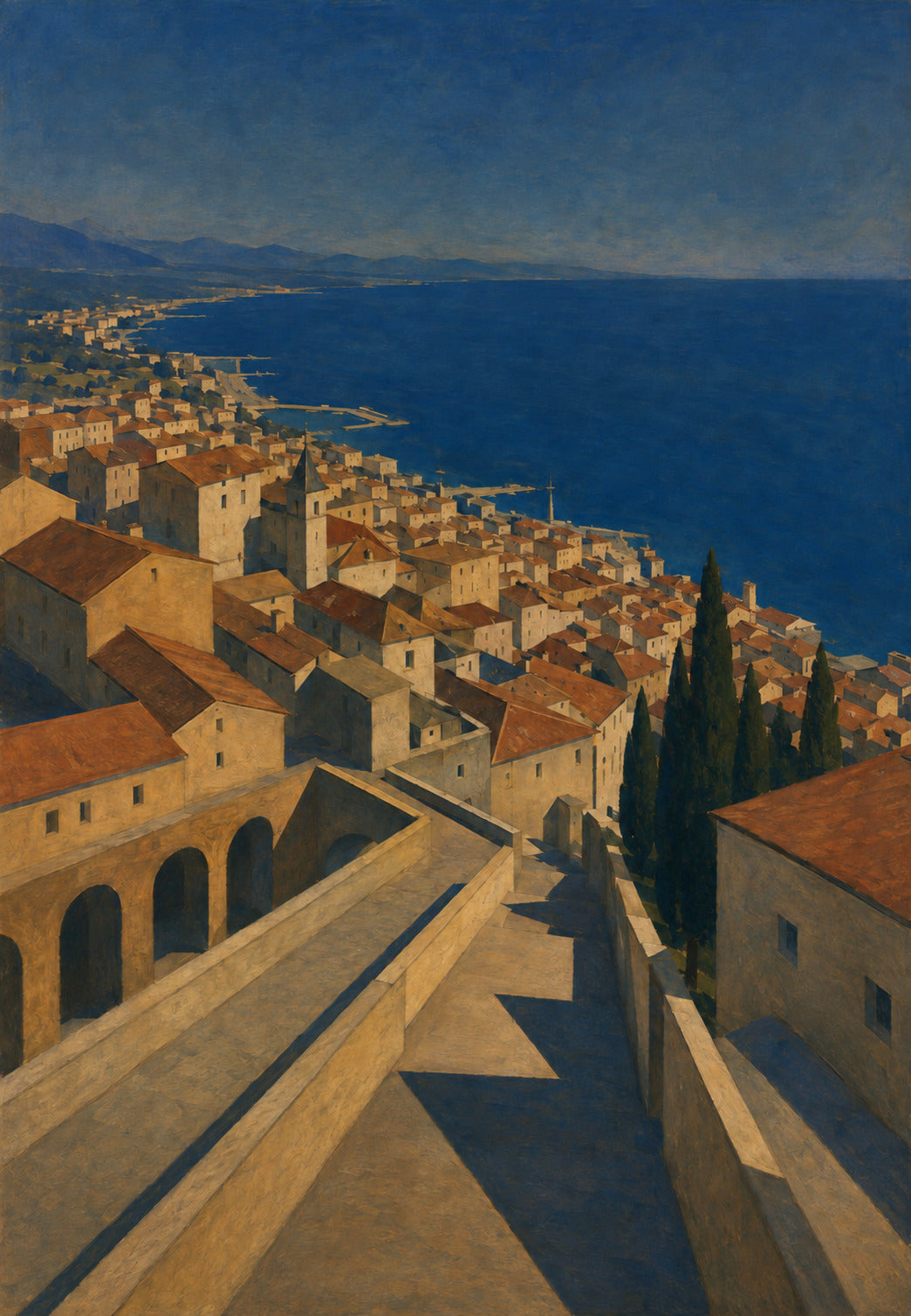 Rooftops over the Blue Lake