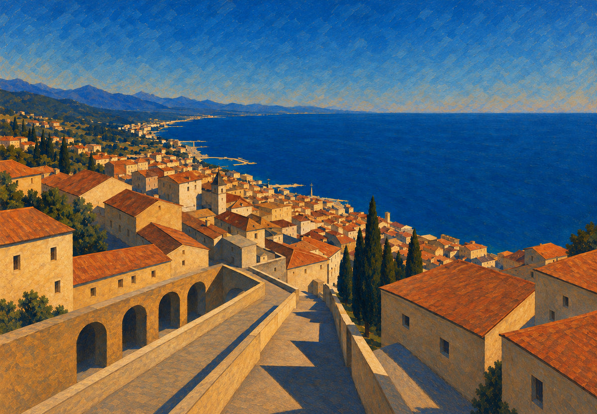 Rooftops over the Blue Lake (Landscape)