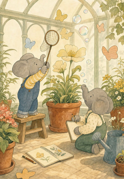 Kleine Elefanten im Gewächshaus