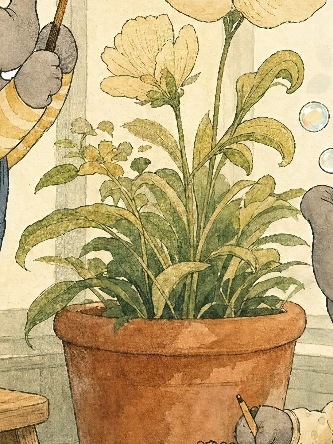 Detail a taille reelle du tirage, affiche petits elephants a la serre