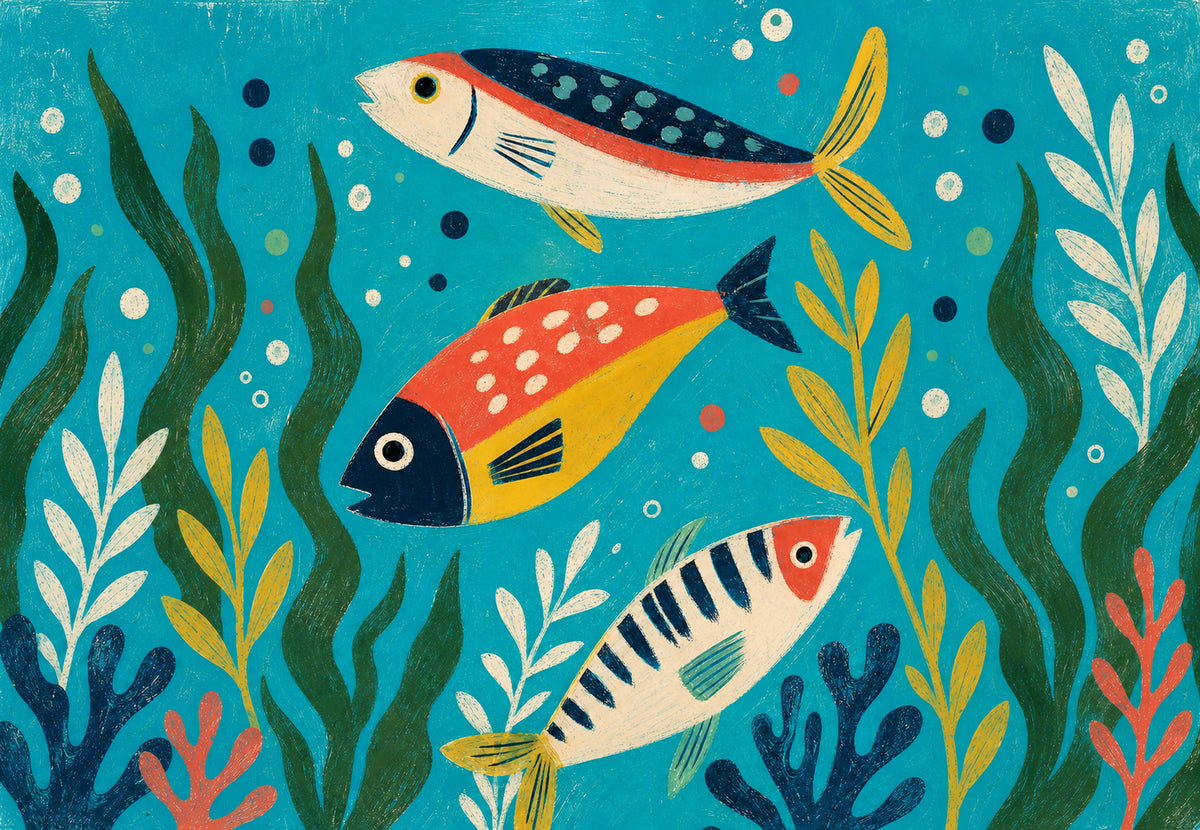 Three fish among the seaweed (Landscape)