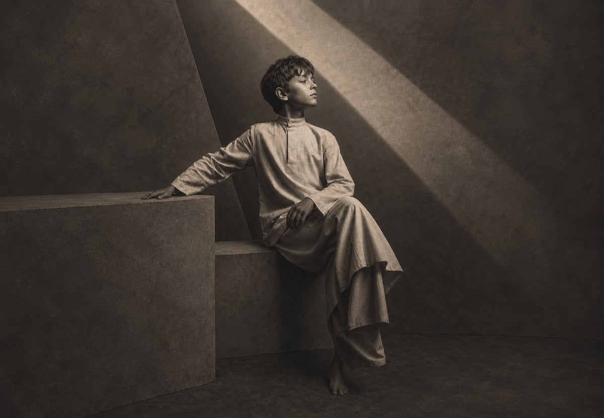 Niño en el haz sepia (Horizontal)