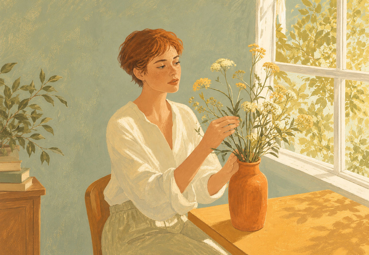 Junge Frau mit Wildblumen (Querformat)