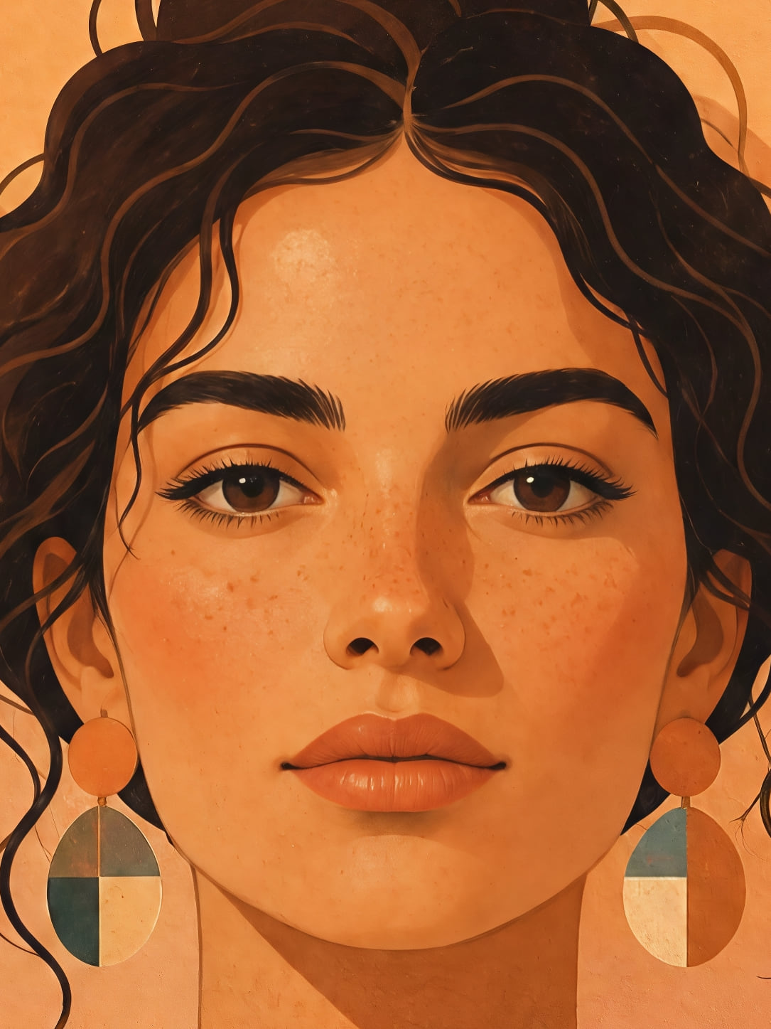 Detail a taille reelle du tirage, affiche portrait le portrait sous le soleil d abricot